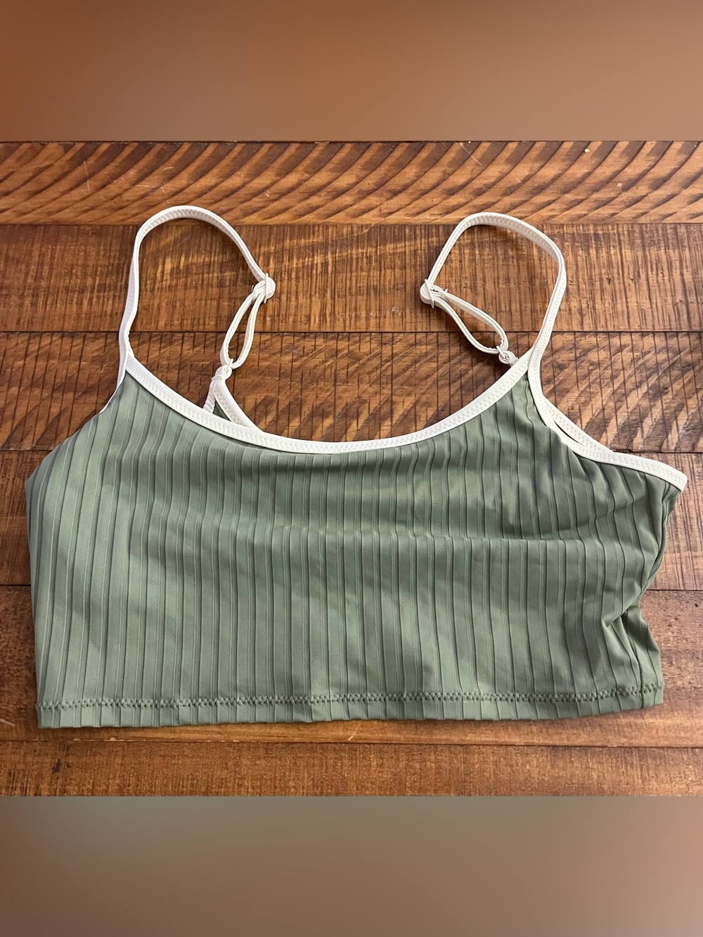 NWT Aerie Wide Rib Scoop Longline Bikini Top in Olive 🫒- Sz M - Picture 3 of 6